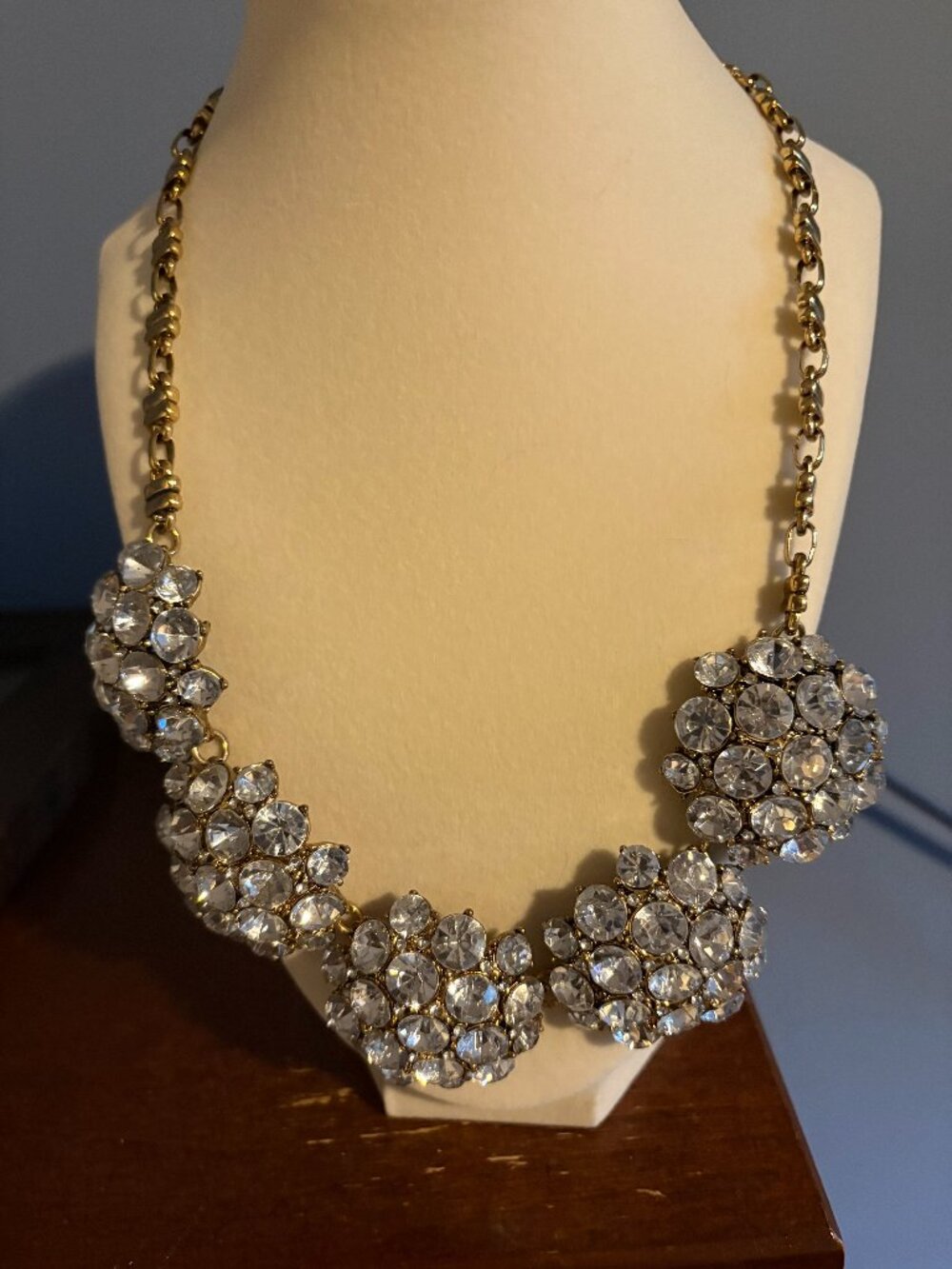Banana Republic Vintage Gold Tone Rhinestone Statement Bib Necklace